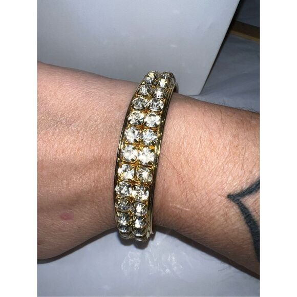 Vintage Gold Tone and Rhinestone Bangle Bracelet - Picture 3 of 6